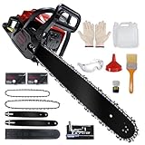 LADAMI Benzin Kettensäge 58CC Profi,2-Takt-Motorsäge,3,5PS Motorkettensäge mit 20 Zoll&16 Zoll Schwert,2 Ketten,Vibrationsdämpfung,Sicherheitsschalter,Benzin-Baumpflegesäge für Holzfällen,Gartenarbeit