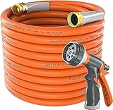 SPECILITE Gartenwasserschlauch, 61 m x 1,6 cm, robust, flexibel und leicht, 600 psi, knickfreies Hybrid-Gummischlauch für Hinterhof, 3/4 Zoll Messingbeschläge, Orange