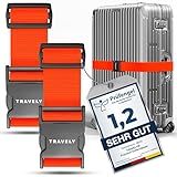 Travely® Premium Koffergurt - Besonders Auffällig & Sicher - Inkl. 2 Namensschildern - Gepäckband ideal über Kreuz - [2er Set] - Orange