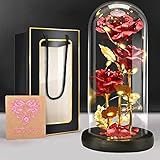 BoriYa Ewige Rose - Geschenke für Frauen,Rose im Glas,Muttertagsgeschenke für Mama,Infinity Rosen Geschenk für Freundin Geburtstag,Schöne und das Biest Rose mit Licht,Sparkly Galaxy Rose in Glaskuppel