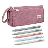 Vyuwast Federmäppchen Mäppchen und 5 Kugelschreiber Set,Mädchen Cord-Stoff Teenager Federtasche Stiftetasche Federtasche Pencil Case Schulmäppchen Briefpapier-Set für Schule Büro