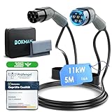 bokman Typ 2 Ladekabel, Modus 3 / 16A / 11 kW / 3-Phasig / 5 Meter, Typ 2 auf Typ 2 EV Ladekabel für Elektroauto mit Tragetasche und Mikrofasertuch