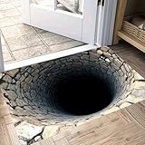 boiszeda 3D Teppich Optische Täuschung Loch Im Boden Loch Teppich 3D Effekt Fußmatte rutschfest für Eingangsbereich & Wohnzimmer Waschbar