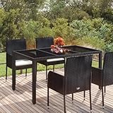 GCHDHAPB Outdoor Tisch Gartentisch mit Glasplatte schwarz 150x90x75cm Polyrattan