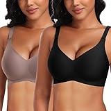 DOCUMO Nahtlose BHs für Damen, ohne Bügel, bequem, Push-Up-BH, Unterstützung und Lift-V-Ausschnitt, Bralettes mit BH-Verlängerung, Schwarz / Grau, Medium