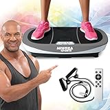 Miweba Sports Fitness 3D Vibrationsplatte MV200-3 Jahre Garantie - 400 Watt - 99 Intensitätsstufen - 3D Training - Bluetooth - Led Beleuchtung - Fernbedienung - Trainingsbänder (Grau)