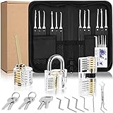 Lockpicking Set, 34 Stück Dietrich Set,3 Transparenten Übungsschlössern + Dietrich-Set + Anleitung zum Schlossöffnen für Anfänger und Profis,für Schlosserei, Anfänger und Profisrleicht