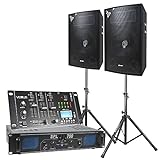 SkyTec - DJ Lautsprecher Set, Mobile PA Anlage Komplettset 700 Watt, mit Mischpult, Verstärker, Stativen und Kabeln, DJ Set Komplett, 12 Zoll DJ Boxen Set, 8 Ohm PA System, DJ Anlage für Beginner