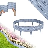 MAYTIIMO 10m Flexible Rasenkante aus Kunststoff in Rattan-Optik, Beetumrandung Beeteinfassung Beetbegrenzung Gartenpalisade Mähkante für Garten Wege (10er-Set, Grau)