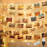 litogo 12M 120LED Fotoclips Lichterkette, USB, für Zimmer Deko Fotos Wand mit 60 Klammern Bilder für Wohnzimmer, Weihnachten, Hochzeiten, Party Warmweiß