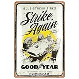 Nostalgic-Art Retro Blechschild, 20 x 30 cm, Goodyear – Blue Strikes again – Geschenk-Idee für Motor-Fans, Original Lizenzprodukt (OLP), aus Metall, Vintage Design, Blechschilder Sprüche, Reifen-Deko