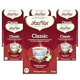 YOGI TEA, Classic Chai, Ayurvedischer Bio Gewürztee von Natur aus koffeinfrei, Mischung aus Zimt, Kardamom und Ingwer, Yogi Tee 6er Pack, 6x17 Beutel (102 Teebeutel insgesamt), Ideal als Geschenk