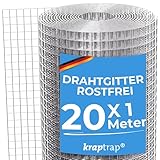 KrapTrap Volierendraht Drahtgitter I verzinkt I 20 m x 1 m I 12x12 mm I stabiler Kaninchendraht I Wühlmausgitter I Vogeldraht