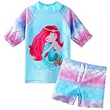 ZNYUNE Mädchen Zweiteiliger Badeanzug Stoffdruck Kinder Schwimmanzug Badehose Badebekleidung UV-Schutz 50+ Badeset Rash Guards Bademode S390 BlueGirl 6A