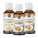 borchers Flavour Drops Probierpaket | je 1 x Cheesecake, Cookie Dough und Butterkeks | 3 x 30 ml | 0 Kalorien | Süßstoff Flüssig | Zum Kochen und Backen | Für Getränke