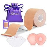 Laneso Klebe Push Up Boobietape Rückenfrei Trägerloser BH, 10 Fashion Body Tape 2 Silikon Brüste Nippelpads Trägerlos für Körbchengrößen A-G Light Beige