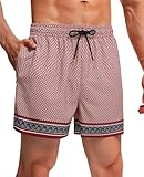 Gleeease Herren-Badehose im Vintage-Stil, 12,7 cm, mit Netzfutter, schnell trocknende Badeshorts, Herren-Badeanzüge mit Reißverschlusstasche, Weinweiß, Vintage, M