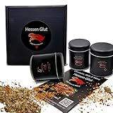 Hessen Glut Probier Box mit 3 BBQ Gewürzen - Spare-Ribs Rub Kirsche, Zimt, Flammlachs Rub u. Gewürzmischung für Apfelwein-Marinade - Das ideale Geschenk Set für BBQ Liebhaber hochwertiger Rubs