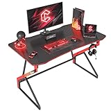 CubiCubi Gaming Tisch 100 x 60 cm, Gaming Schreibtisch mit Kohlefaseroberfläche, Computertisch mit Kopfhörerhaken, Stabiler PC Tisch für Gaming, Kohlefaser Schwarz