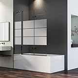 Duschwand für Badewanne 140x140cm 3-teilig Faltbar Schwarz Duschtrennwand, Gestreift Badewannenwand mit festem Segment Duschabtrennung mit 6mm EGS Sicherheitsglas, Falttür Badewannenaufsatz
