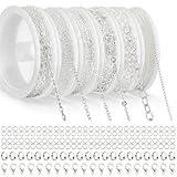Draupnir 14m 6 Rollen Gliederkette Silber, Schmuckketten zum Basteln, Gliederkette Meterware, Halskettenketten Zubehör mit Ringen und Karabinerverschlüssen und U Ringen für Schmuck DIY Herstellung