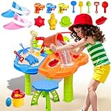 NlsqEU 3 in 1 Wasserspieltisch, Wassertisch Kinder Outdoor, Sand Wassertisch Kinder Wasserspielzeug mit Hocker Wasserkocher, Eimer, Sandform, Wasserspieltisch ab 3 Jahr Jungen Mädchen