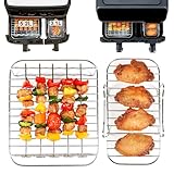 GINOYA Air Fryer Rack für Tefal EY9018 Dual Easy Fry 5,2/3,1 L, Cecotec 5,5/3,5 L Körbe, Moulinex 8,3 L, DMS 6L/4L, 304 Edelstahl Airfryer Zubehör Doppelkammer Heißluftfritteuse Dual