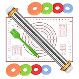 FACIACC Nudelholz Einstellbares Edelstahl Teigroller, Nudelholz mit einstellbarer Teigdicke abnehmbare Ringe in 4 Größen, Pizzakuchen, Gebäck, Nudeln und Keksen, 44cm