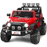 DREAMADE 12V Elektroauto für Kinder Jeep Wrangler, 2-Sitzer Kinderfahrzeug mit 2,4 Ghz Fernbedienung & LED-Licht & Musik & USB, Elektrofahrzeuge, Elektro Auto für Kinder ab 3 Jahren (Rot)