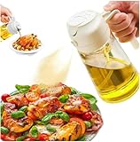 TISTIPPL Olivenölspender, 2-in-1-Ölsprüher zum Kochen, 470 ml Glasölsprühflasche mit Ausgießer, Lebensmittelqualität Ölspender und Ölsprüher für Küche, Salat, Braten, BBQ (weiß-qqq)