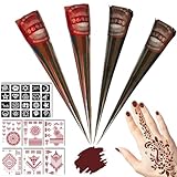 Henna Tattoo Set - 2x Braun Und 2x Rot Henna Paste Mit 20 Schablonen Und 6 Aufkleber, Henna Braun Sommersprossen, Henna Farbe, Henna Rotbraun, Sommersprossen Henna, Henna Freckles