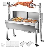 VEVOR BBQ Drehspieß für Lamm 60 kg, Elektrogrill 15 W mit Gabel für Braten, BBQ aus Edelstahl mit Trittfläche und Rollen für Picknick oder Camping