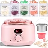 Wax Maschine Waxing Set Frauen,Wachs haarentfernung,Wachswärmermit 5 Packungen Waxing Perlen, 1 Silikonschale und 30 Wachsstäbchen,10 Augenbrauenwachs-Applikatoren wachswärmer gerät Set für Heimsalon