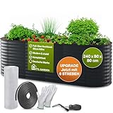 TTL GARDEN 240x80x80cm Elegance L Metall Hochbeet Anthrazit - Stahl rostfrei verzinkt & grau lackiert Wellblech ovale Form sehr stabil Garten Beet für Gemüse Kräuter Blumen Gartenbeet Gemüsebeet