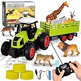 Aragallant Ferngesteuerter Traktor Spielzeug ab 3 4 6 8 Jahre, RC Traktor mit Anhänger Bauernhof Tiere Figuren Spielset, Ferngesteuert Traktor Geschenke für Kinder Jungen Mädchen