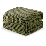 Exclusivo Mezcla Decke Kuscheldecke Flauschig Fleecedecke Wohndecke mit Waffelmuster, Leichte, Weiche und Warme Sofadecke Bettüberwurf, 150x200 cm Olivgrün