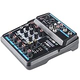 Klein Mischpult 4 Kanal Stereo Live Mischpulte, Audio Mixer Mini Musik Mixer, DJ Mischer Board Karaoke Mischpult Audio Interfac with Bluetooth MP3 48V Phantomspeisung FX Analoge Digitale Effekte