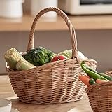 Weidenkorb,Einkaufskorb Weide Geflochtener Korb mit Henkel Aufbewahrungskorb Leicht Picknickkorb Geschenkkorb Leer Vintage Korb Aufbewahrung Einkaufskorb Geflochten (23X18X21 cm)