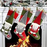 KAHEIGN 3Pcs Nikolaussocken Deko Nikolausstiefel zum Befüllen, 46cm groß Weihnachtsstrumpf hängende 3D Nikolausstrumpf mit schwedischem 3D Plüsch Wichtel als Bonbontüte für Weihnachtsdeko