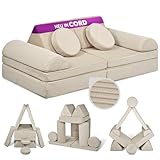 Linodino® Spielsofa Cord Fantasiewelt, Kindersofa-Bausteine - Kreative Stapelsteine für Kinder - Kindercouch, Sofa-Kuschelecke im Kinderzimmer | Schaumstoff-Softbausteine [Elfenzauber Beige]