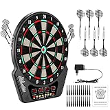 Elektronische Dartscheibe Dartboard Elektronisch mit 6 Darts,24 Ersatzspitze Dartscheibe Elektronisch mit 27 Spiele 4 LED-Anzeigen,243 Variationen für16 Spieler Netzteil Inklusive, NH139 (Schwarz)