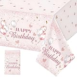 Kisstta 137 X 274cm Party Tischdecke, Wiederverwendbar Tischdecken Geburtstag, wasserdichte Plastik Tischdecke, Rosa Luftballons Geburtstag Tischdecken für Party und Tischdekoration