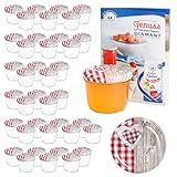 MamboCat 40er 230 ml Sturzglas-Set | Einmachgläser + Twist-Off-Deckel Holz-Herz rotkariert + GRATIS Rezeptheft | einkochen & konservieren | backofengeeignet