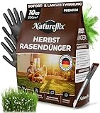 Natureflix Herbstrasendünger mit Langzeitwirkung | Rasendünger verdrängt Moos | Frostschutz & Winterfester Rasen |(Körnung 2-5mm) für Streuwagen & Handstreuer | Sicher für Kind & Tier (10kg für 500m²)