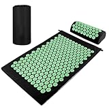 Magrimaxio Akupressurmatte mit Kissen, Akupunktur Matte, Stachelmatte, Akupunkturmatte mit Tragetasche, Nagelmatte Set zur Entspannung für Massage, Schmerzlinderung, Tressabbau, Meditation (Grün)