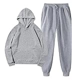 Herren Kunstfell Weste Frauen mit Hosen Hoodie Plus Freizeit Winter Fleece mit Kapuze Plüsch Frauen Anzüge Faltbare Reisetasche (Grey, S)