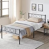 Yaheetech Modern Metallbett Bettgestelle mit Lattenrost, Doppelbett/Einzelbett, Bettrahmen mit Kopfteil, Gästebett Jugendbett für Schlafzimmer Gästezimmer 90x200 cm/Schwarz