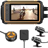 YDI wasserdichte Motorrad Dashcam, Dual FHD 1080P Wasserdichtes Objektiv Vorne und Hinten 150° mit WiFi, Kabelfernbedienung, GPS, WDR und G-Sensor