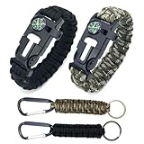 FIMWOLZ 2 Pcs Survival Armband mit Pfeife Feuerstein und Kompass Multifunktionales Paracord Armband für Outdoor-Aktivitäten mit 2 Paracord Armband