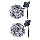 CRILSTYLEO 2 Sätze LED-Lichterkette Solar- Gartenleuchten mit Solarenergie Netz Pavillon Wasserdicht lichtsensor sensor light LED solar lichterkette Solarbetriebene LED-Leuchten p.s Weiß